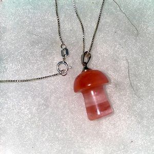 Psychedelic Boho Mushroom natural Pink Tourmaline Mushroom Sterling Silver N…